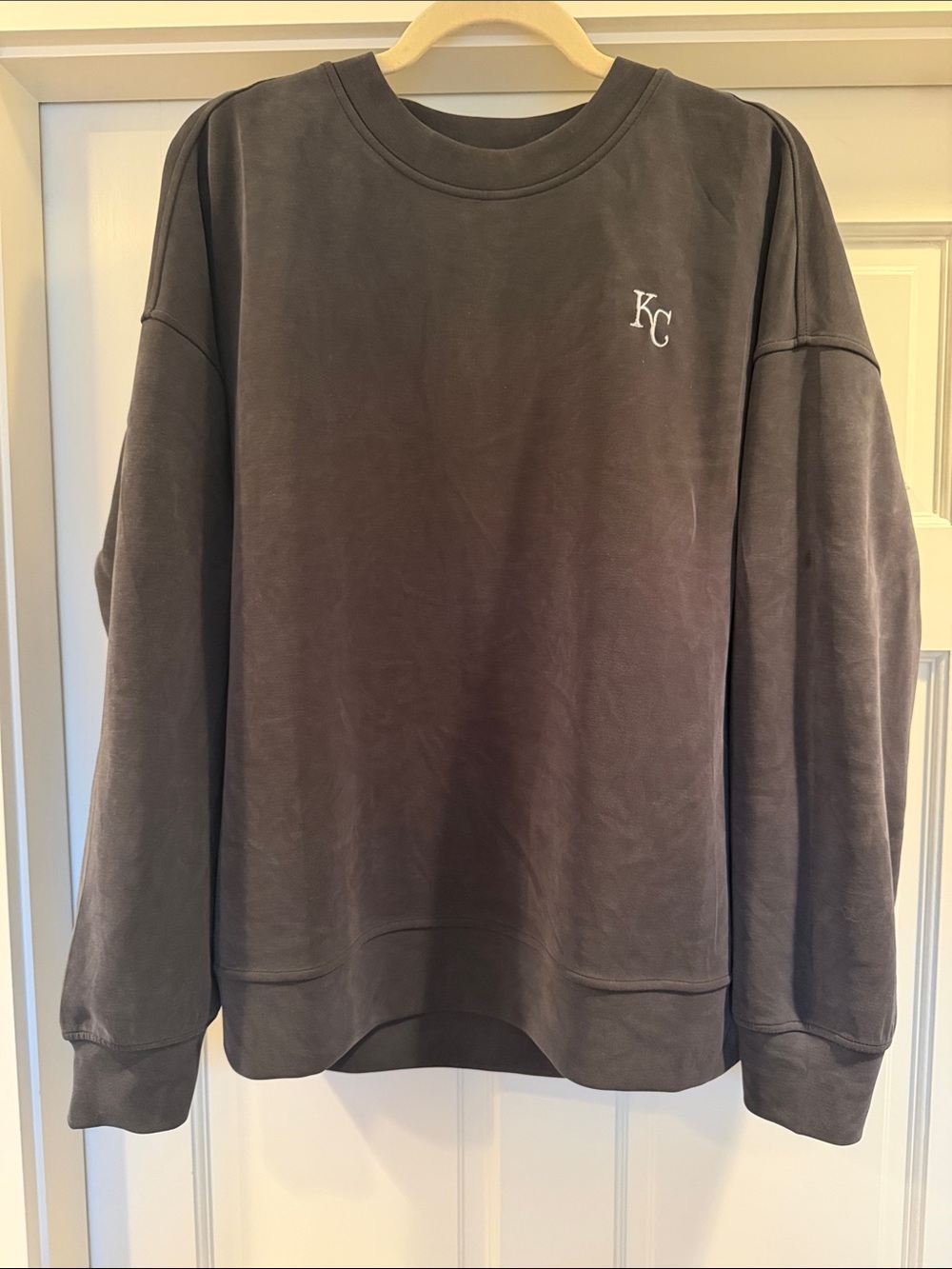 KC Embroidered Lululemon Softstreme Oversized Crewneck Sweatshirt - Charcoal - Picture 3 of 9